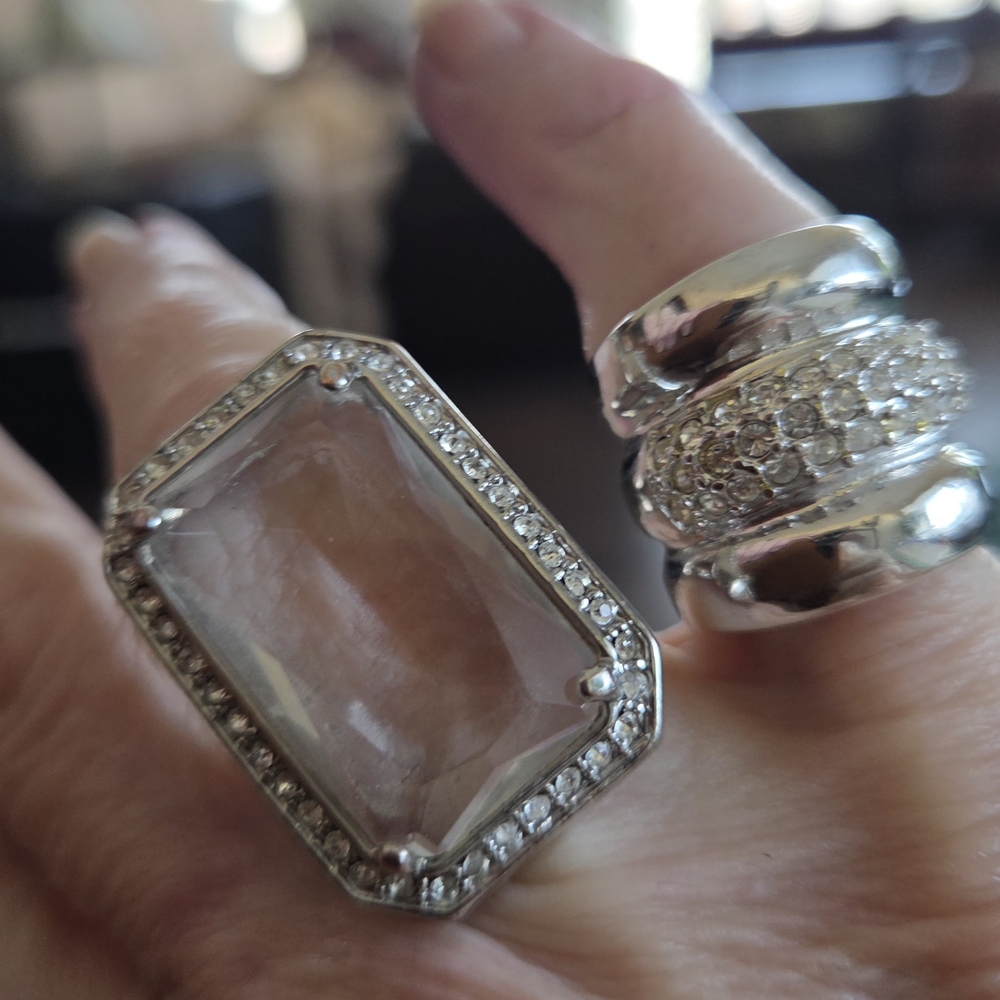 IMAN Silver and White Art Deco Rings-silver plated